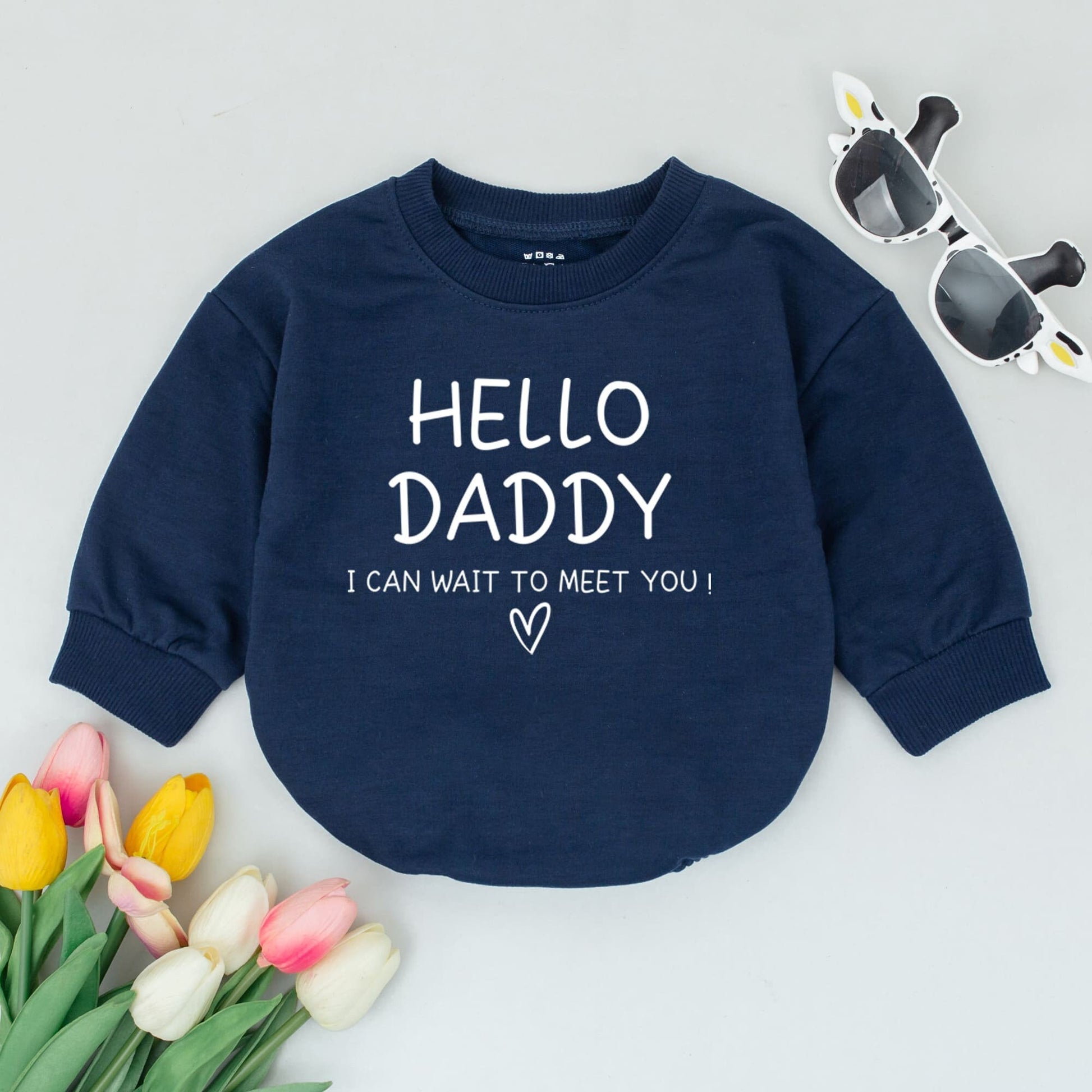 Hello Daddy I can't wait to meet you Baby Romper Funny Bodysuit Pregnancy Announcement Reveal Gift Father's Day Shower Outfit Comfortable Cotton