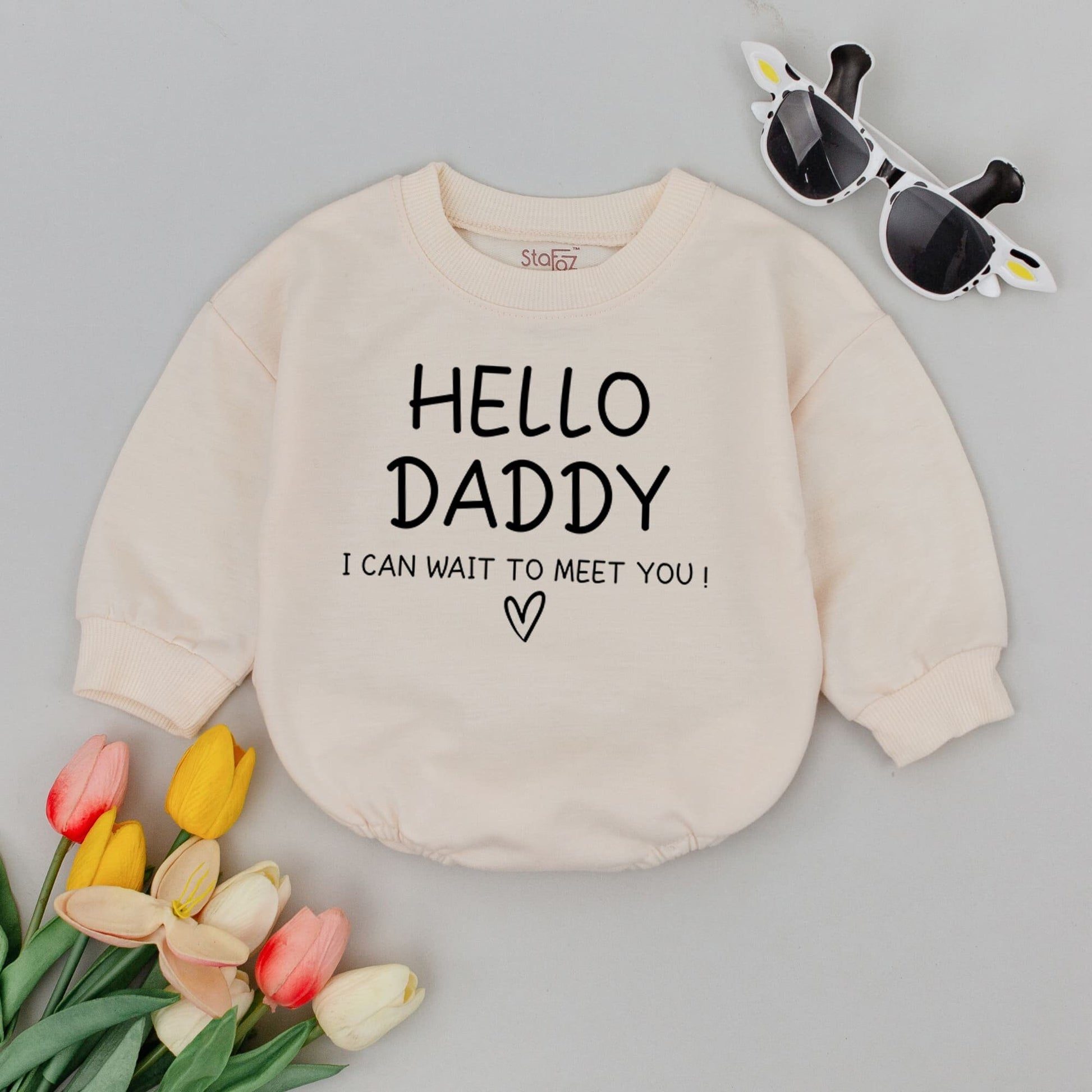 Hello Daddy I can't wait to meet you Baby Romper Funny Bodysuit Pregnancy Announcement Reveal Gift Father's Day Shower Outfit Comfortable Cotton