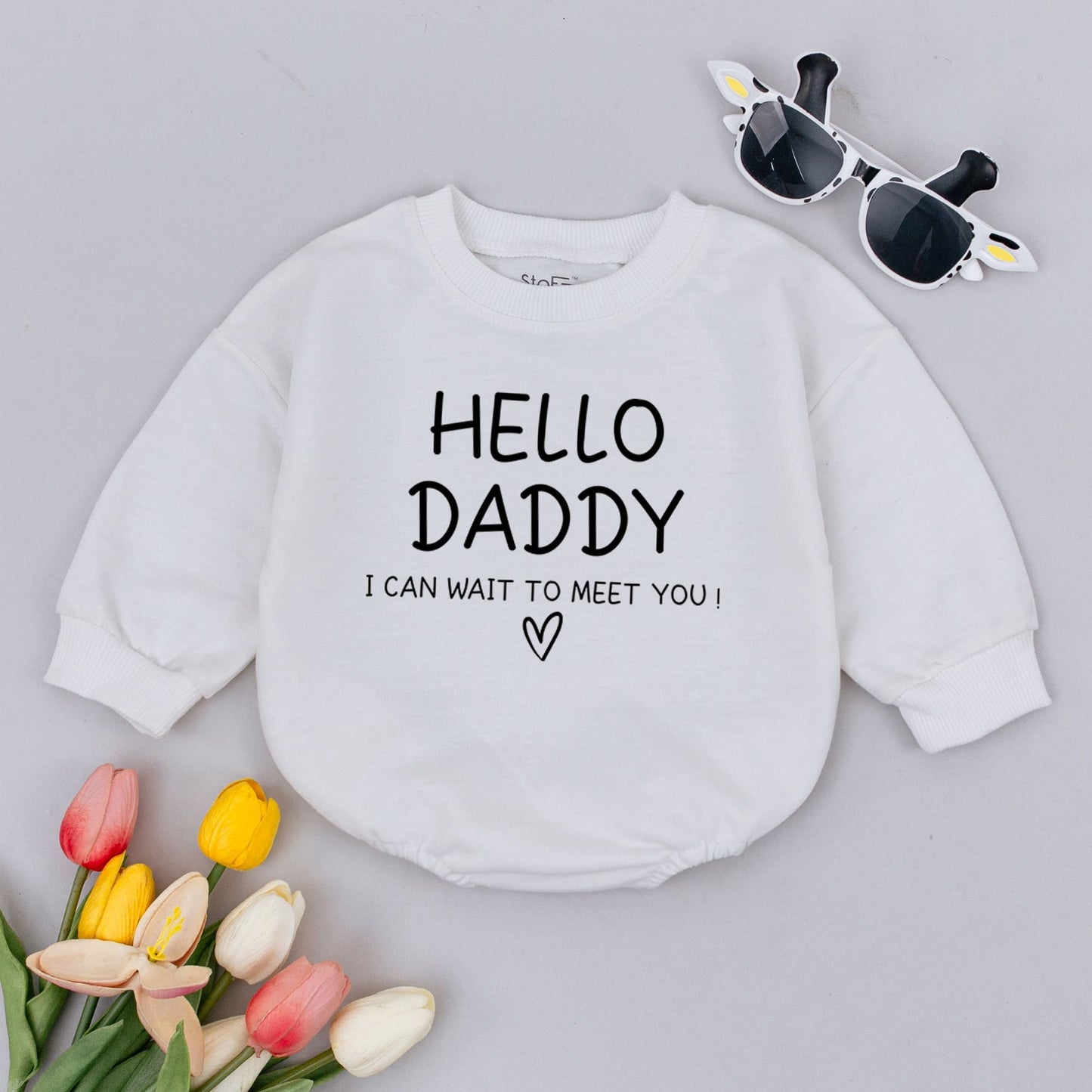 Hello Daddy I can't wait to meet you Baby Romper Funny Bodysuit Pregnancy Announcement Reveal Gift Father's Day Shower Outfit Comfortable Cotton