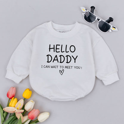 Hello Daddy I can't wait to meet you Baby Romper Funny Bodysuit Pregnancy Announcement Reveal Gift Father's Day Shower Outfit Comfortable Cotton
