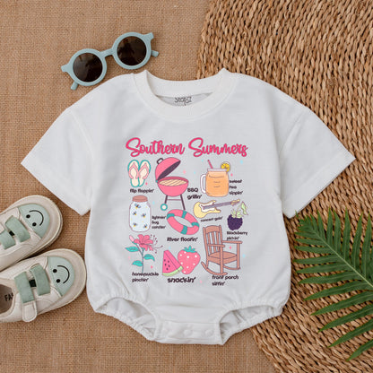 Southern Summers Baby Girl Bubble Romper Sweet Smiley Flowers Retro Summer Outfit Boho Chic Gift For New Baby Girl 138