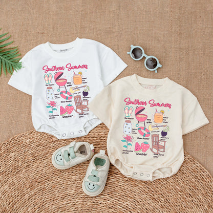Southern Summers Baby Girl Bubble Romper Sweet Smiley Flowers Retro Summer Outfit Boho Chic Gift For New Baby Girl 138
