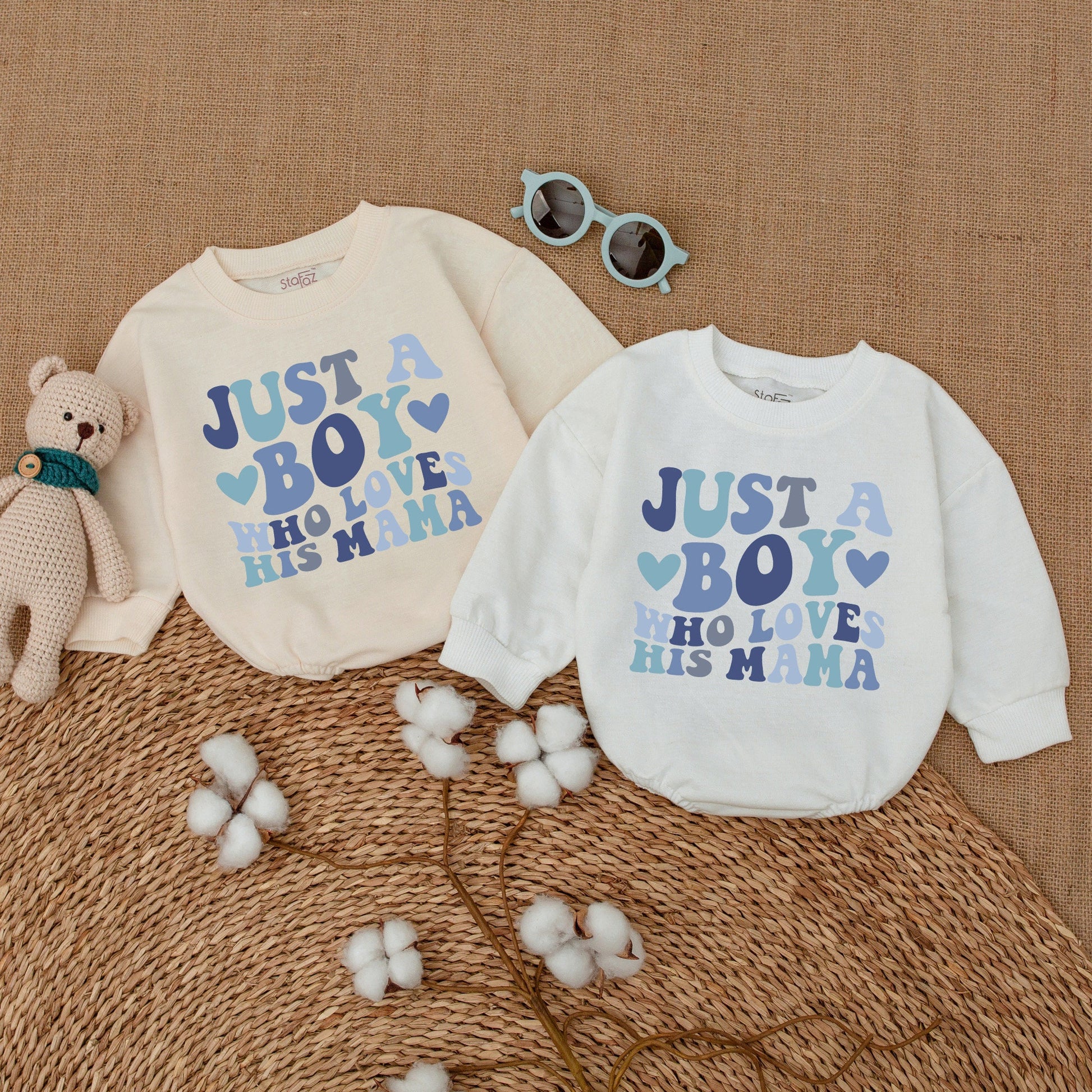Just A Boy Who Loves His Mama Retro Baby Boy Romper Blue Text Heart Design Baby Shower Gift Newborn Clothes