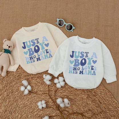 Just A Boy Who Loves His Mama Retro Baby Boy Romper Blue Text Heart Design Baby Shower Gift Newborn Clothes