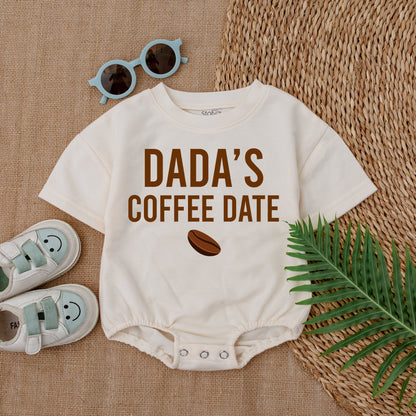Dada's Coffee Date Baby Bubble Romper Light Mauve Newborn Outfit Cute Coffee Bean Design Comfortable Cotton Baby Bodysuit