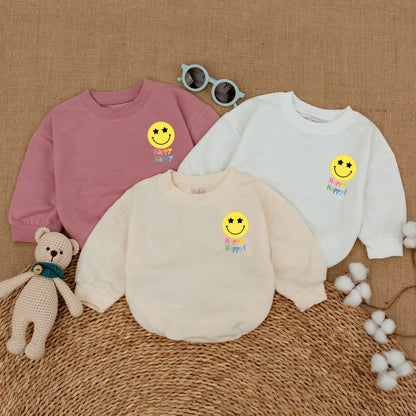 Smiley Face Baby Bodysuit Rainbow Happy Face Romper Minimalist Checkered Outfit Baby Shower Newborn Gift