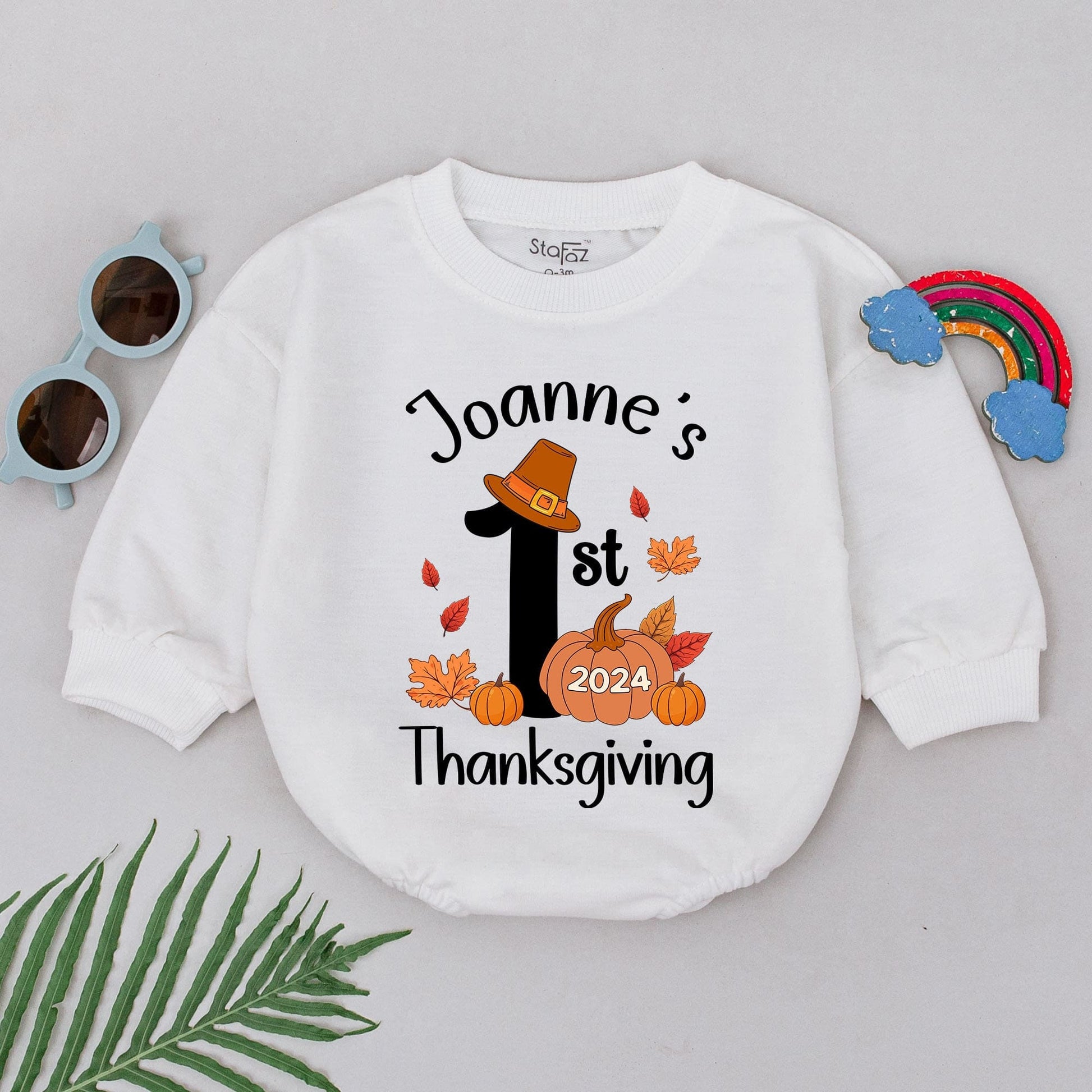 First Thanksgiving Baby Romper – Personalized Pumpkin Spice Outfit