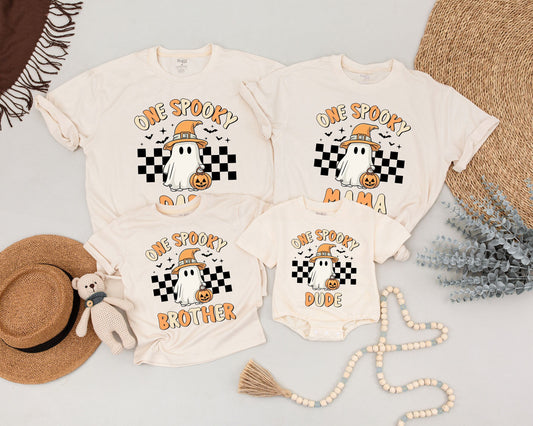 One Spooky Dude Matching Family Shirts Retro Halloween Shirt Vintage Ghost Spooky Baby Fall Outfit Comfortable Cotton Halloween Costume Party