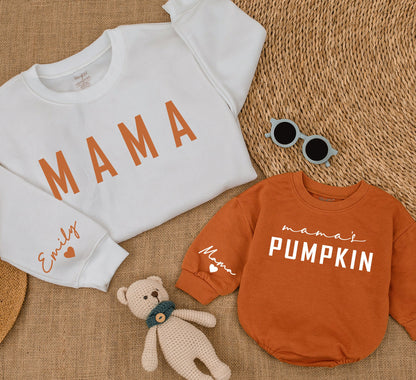 Mama & Mamas Pumpkin Matching Fall Sweatshirts Mommy and Me Outfits Emily Name Heart Baby Toddler