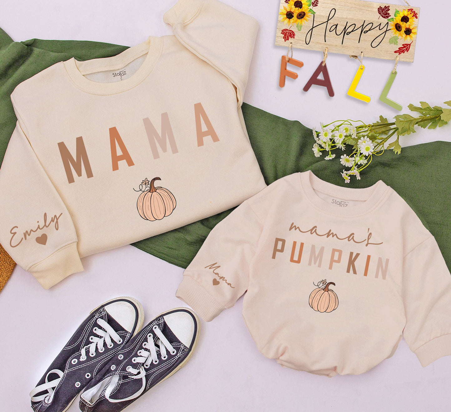 Mama and Mamas Pumpkin Matching Fall Sweatshirts for Mom and Baby Cozy Cute Autumn Outfits
