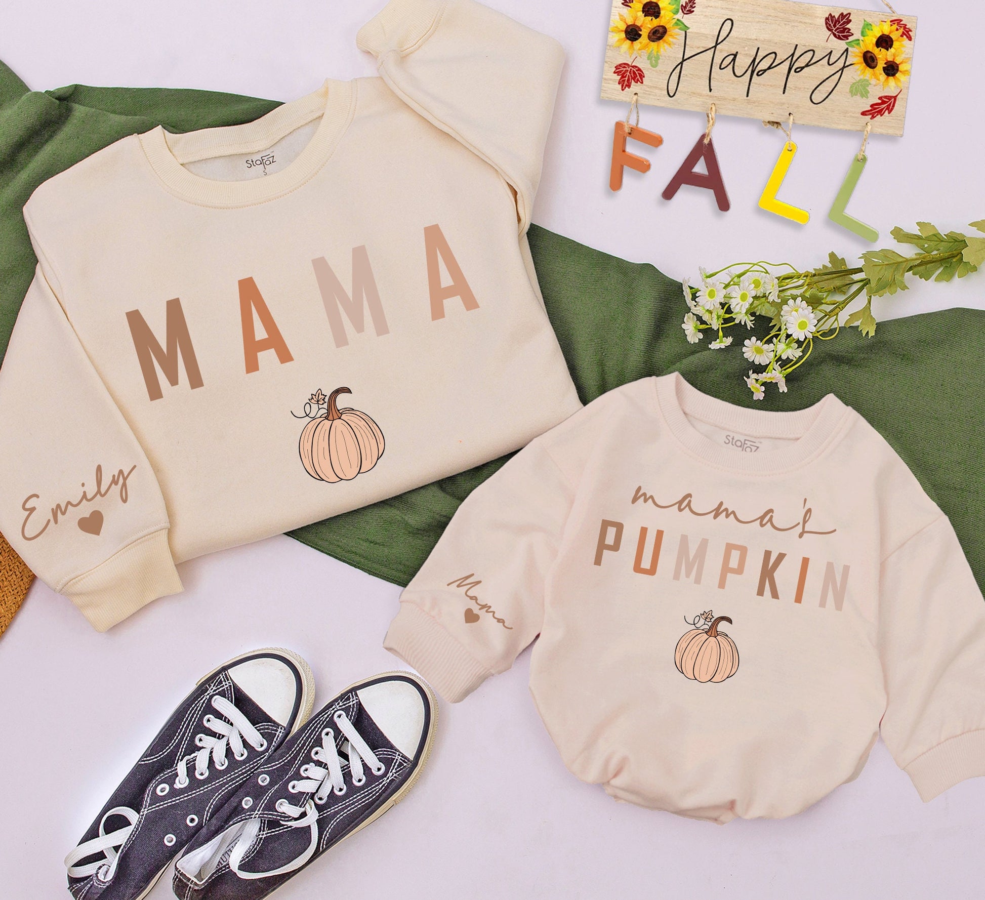 Mama and Mamas Pumpkin Matching Fall Sweatshirts for Mom and Baby Cozy Cute Autumn Outfits
