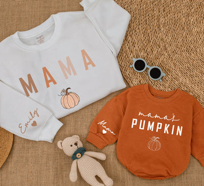 Mama and Mamas Pumpkin Matching Fall Sweatshirts for Mom and Baby Cozy Cute Autumn Outfits