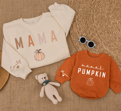 Mama and Mamas Pumpkin Matching Fall Sweatshirts for Mom and Baby Cozy Cute Autumn Outfits