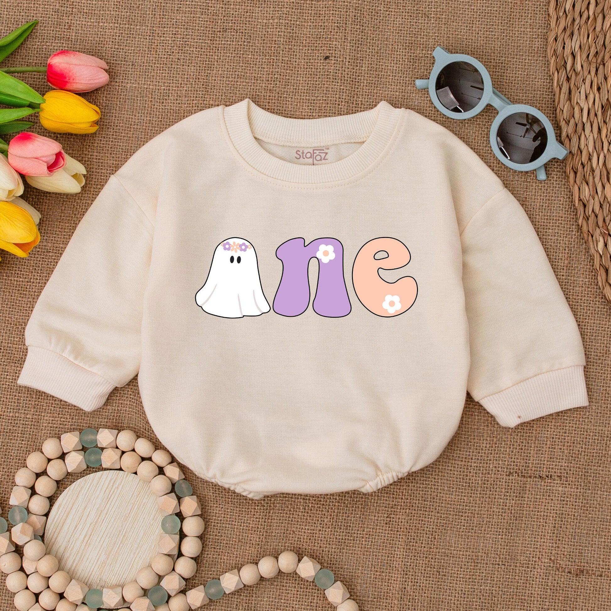 Groovy Spooky One Halloween Ghost Baby Romper - First Birthday Outfit Fall Baby Shower Gift Bubble Romper for Baby Girl