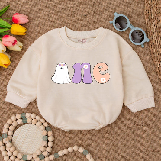 Groovy Spooky One Halloween Ghost Baby Romper - First Birthday Outfit Fall Baby Shower Gift Bubble Romper for Baby Girl