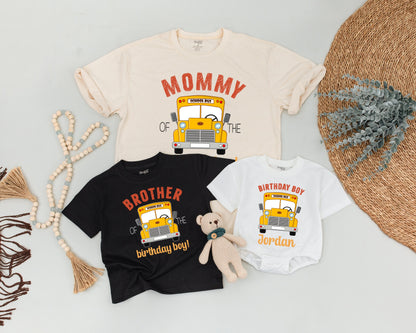School Bus Birthday Matching Family Shirts Daddy Mommy Baby Birthday Boy Outfit Custom Celebration Fun Ride