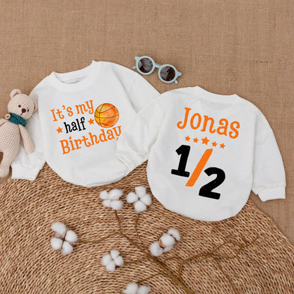 Custom Half Birthday Basketball Romper Boy 6 Months Outfit 1/2 Birthday Baby Clothes Sports Birthday Gift Personalized