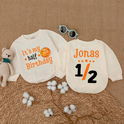 Custom Half Birthday Basketball Romper Boy 6 Months Outfit 1/2 Birthday Baby Clothes Sports Birthday Gift Personalized