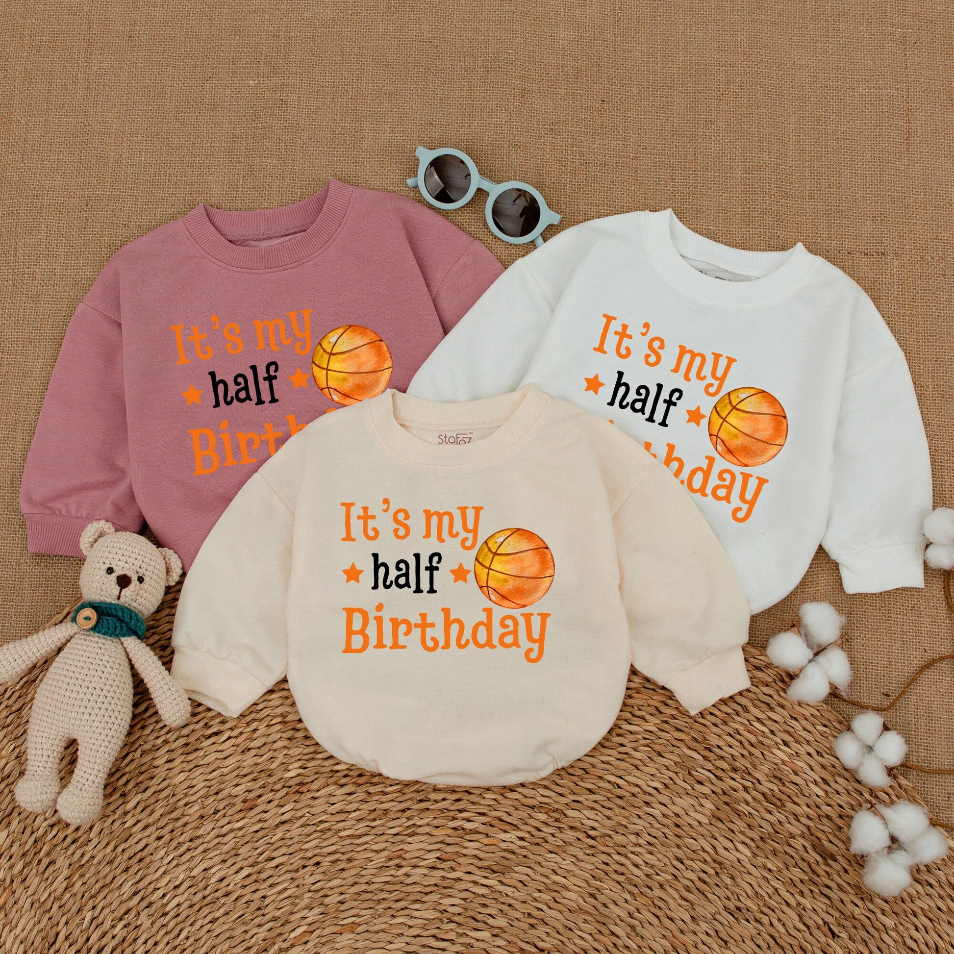 Custom Half Birthday Basketball Romper Boy 6 Months Outfit 1/2 Birthday Baby Clothes Sports Birthday Gift Personalized