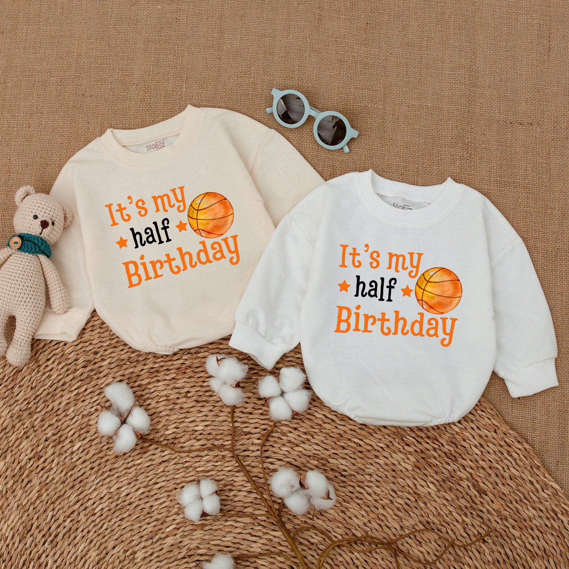Custom Half Birthday Basketball Romper Boy 6 Months Outfit 1/2 Birthday Baby Clothes Sports Birthday Gift Personalized