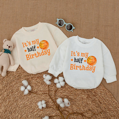 Custom Half Birthday Basketball Romper Boy 6 Months Outfit 1/2 Birthday Baby Clothes Sports Birthday Gift Personalized