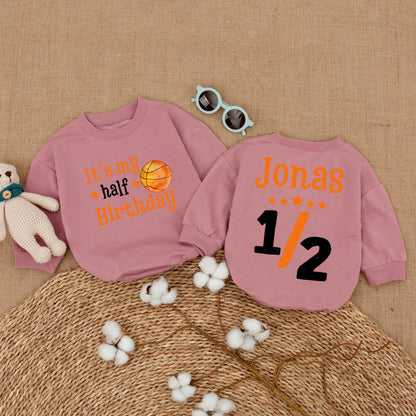 Custom Half Birthday Basketball Romper Boy 6 Months Outfit 1/2 Birthday Baby Clothes Sports Birthday Gift Personalized