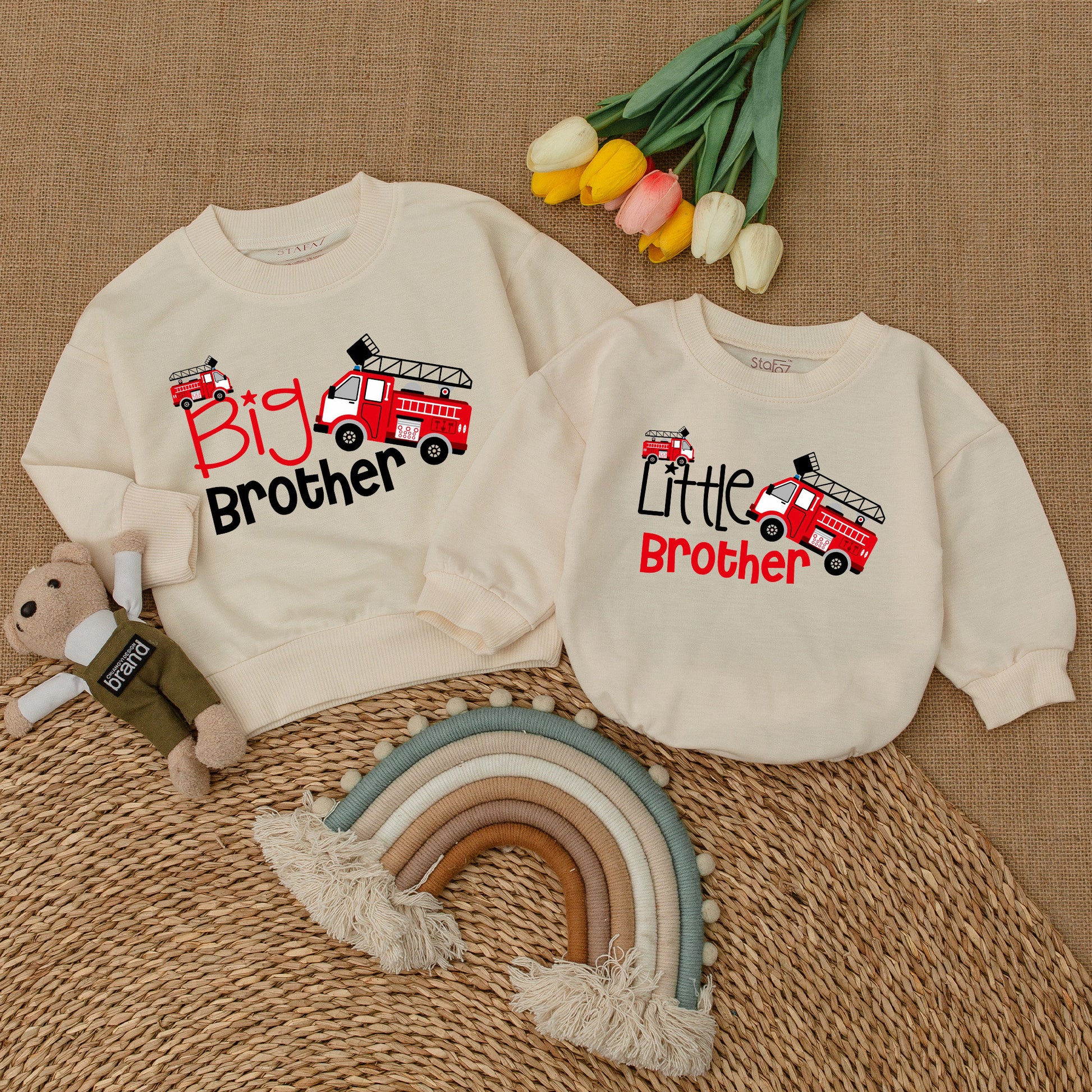 Big Brother Little Brother Matching Sibling Romper and Sweatshirt Set Pregnancy Announcement Outfit