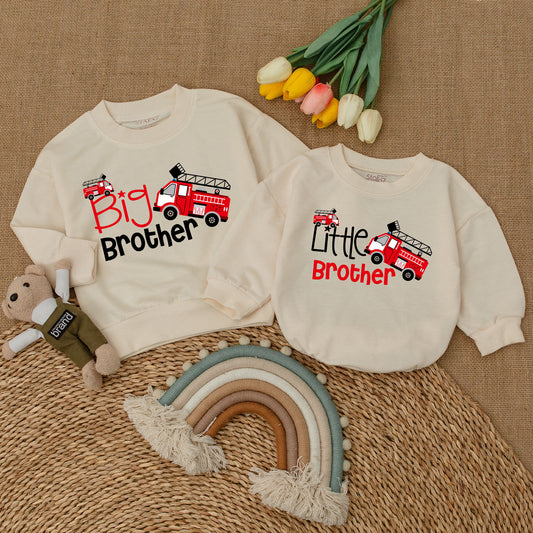 Big Brother Little Brother Matching Sibling Romper and Sweatshirt Set Pregnancy Announcement Outfit