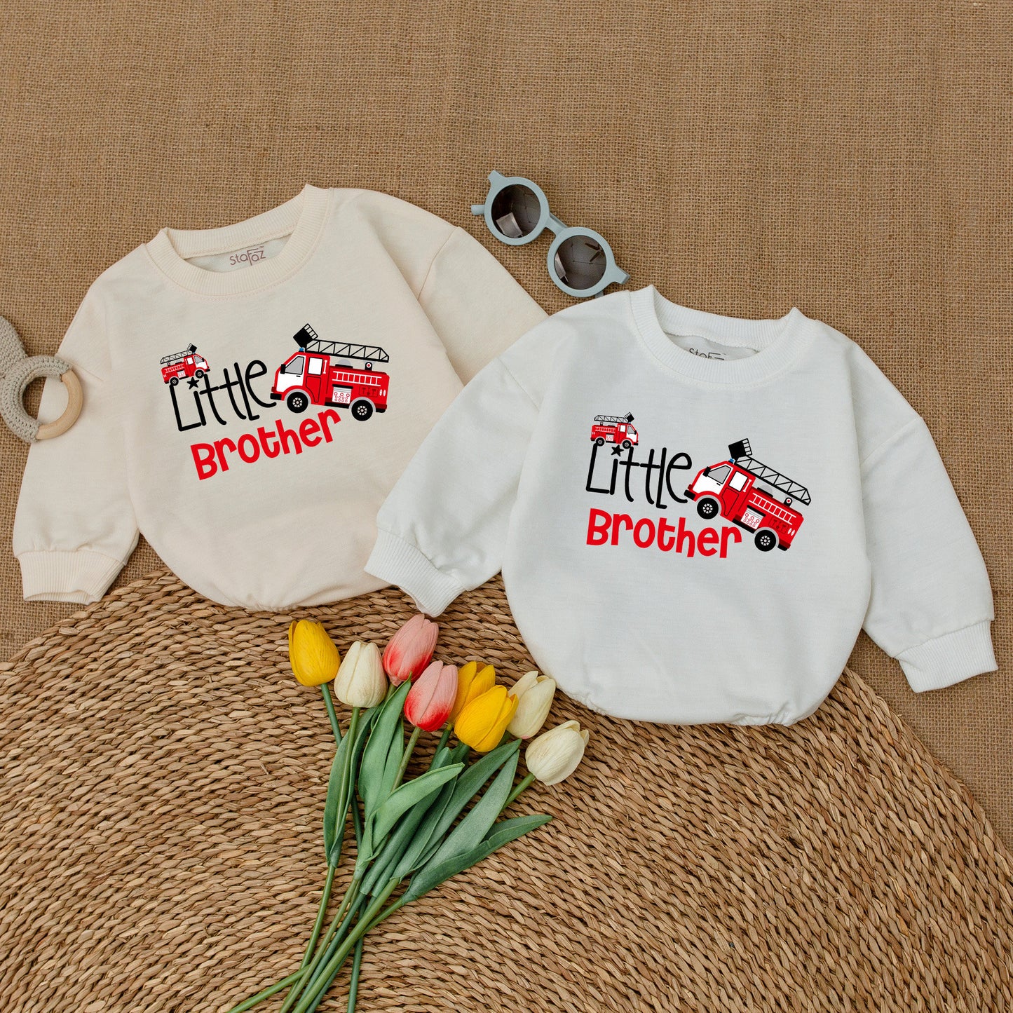 Big Brother Little Brother Matching Sibling Romper and Sweatshirt Set Pregnancy Announcement Outfit