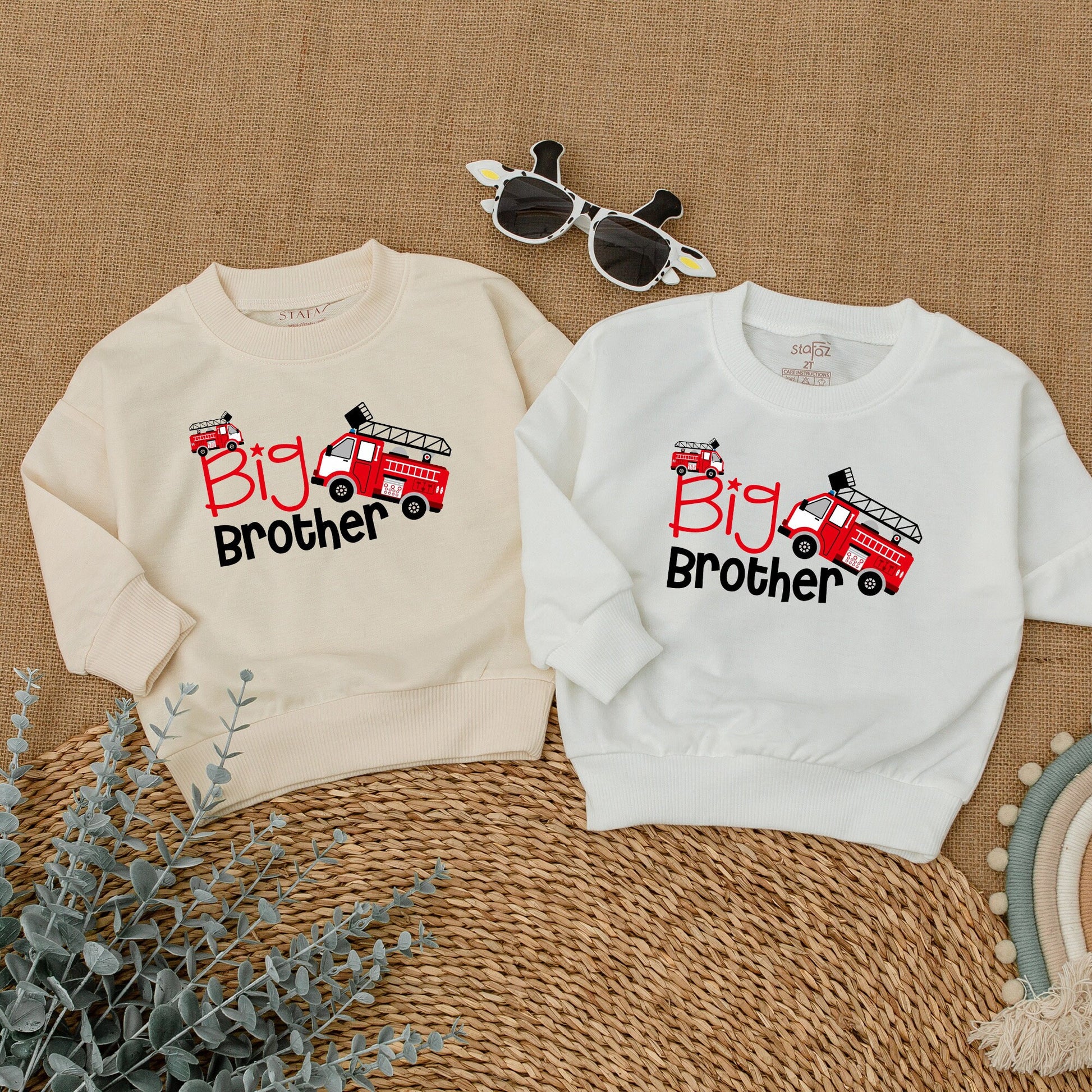 Big Brother Little Brother Matching Sibling Romper and Sweatshirt Set Pregnancy Announcement Outfit