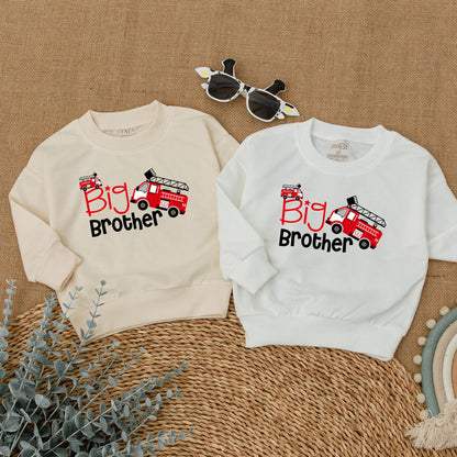 Big Brother Little Brother Matching Sibling Romper and Sweatshirt Set Pregnancy Announcement Outfit