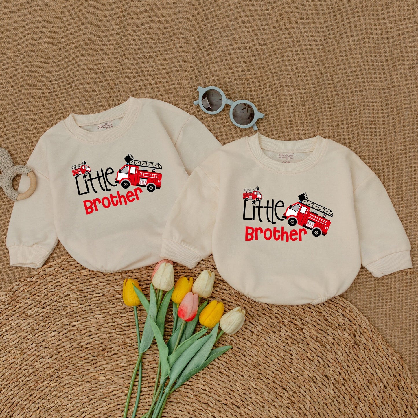 Big Brother Little Brother Matching Sibling Romper and Sweatshirt Set Pregnancy Announcement Outfit