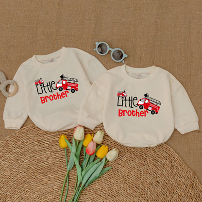 Big Brother Little Brother Matching Sibling Romper and Sweatshirt Set Pregnancy Announcement Outfit
