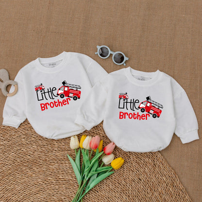 Big Brother Little Brother Matching Sibling Romper and Sweatshirt Set Pregnancy Announcement Outfit