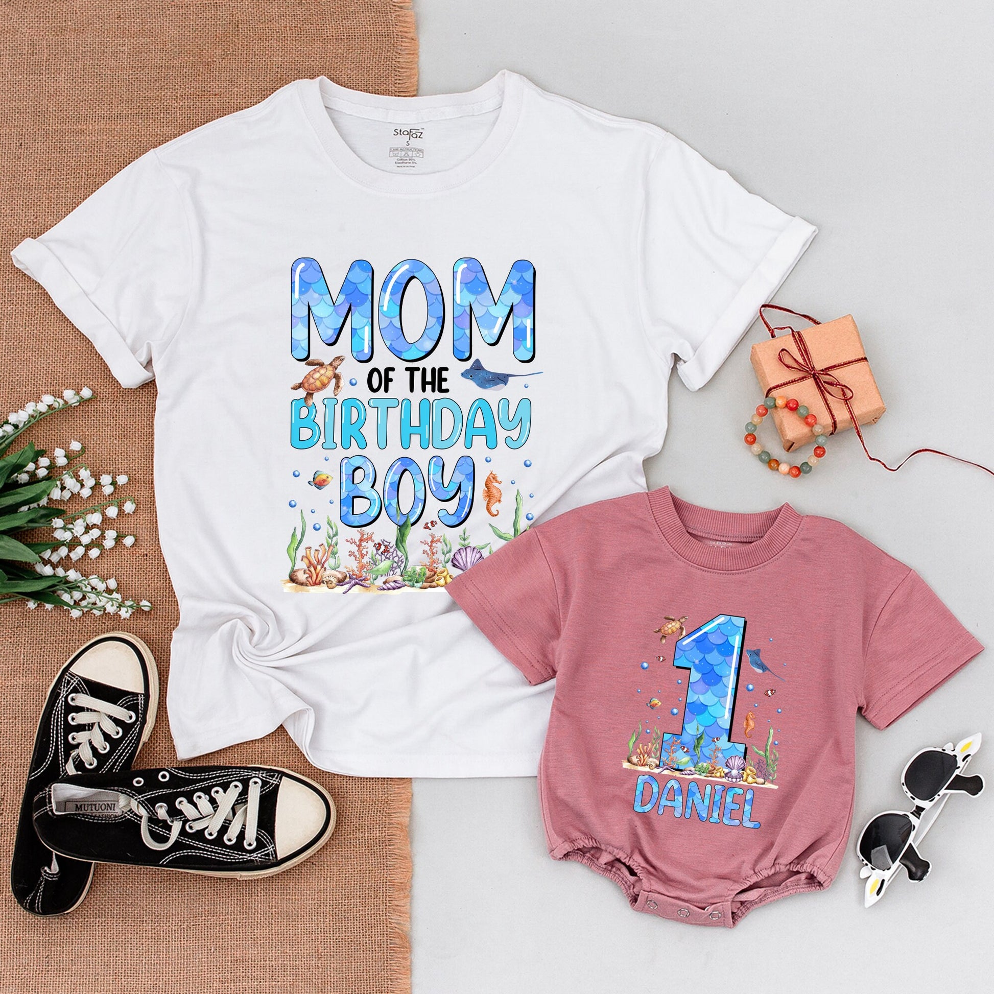 Matching Family Ocean Birthday Shirts, "Of the Birthday Boy" Sea Creatures, 1st Baby Bodysuit, Custom Daniel