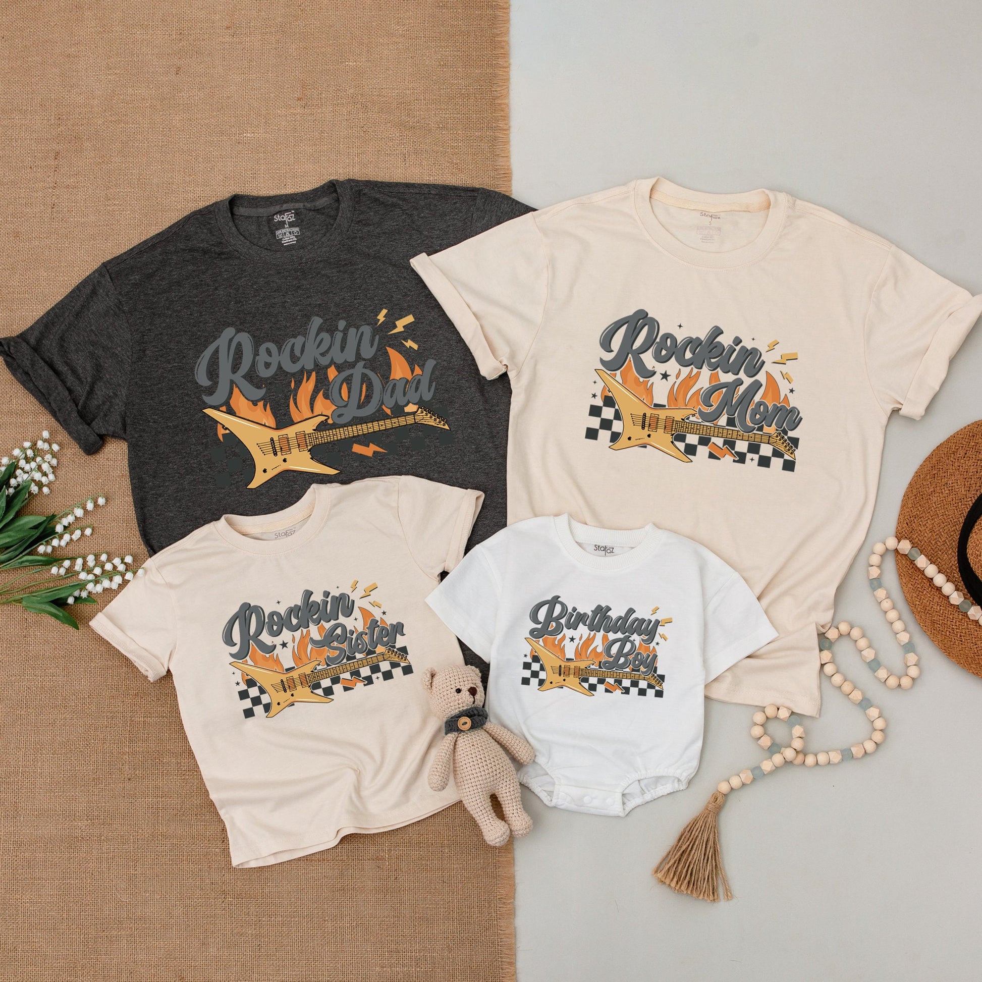 Rockin' One Birthday Family Matching Shirts, Born to Rock Outfit, Baby Boy 1st Birthday Bodysuit, Rock and Roll Party, Rockstar Celebration Gift Set