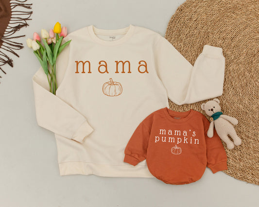 Matching Mama & Mama's Pumpkin Fall Sweatshirts for Mommy & Me, Retro Halloween Family Outfit