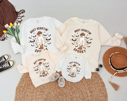 Mommy and Me Matching Spooky Cowboy Halloween Ghost Sweatshirt Western Retro Fall Family Outfit Comfortable Baby Girl Design