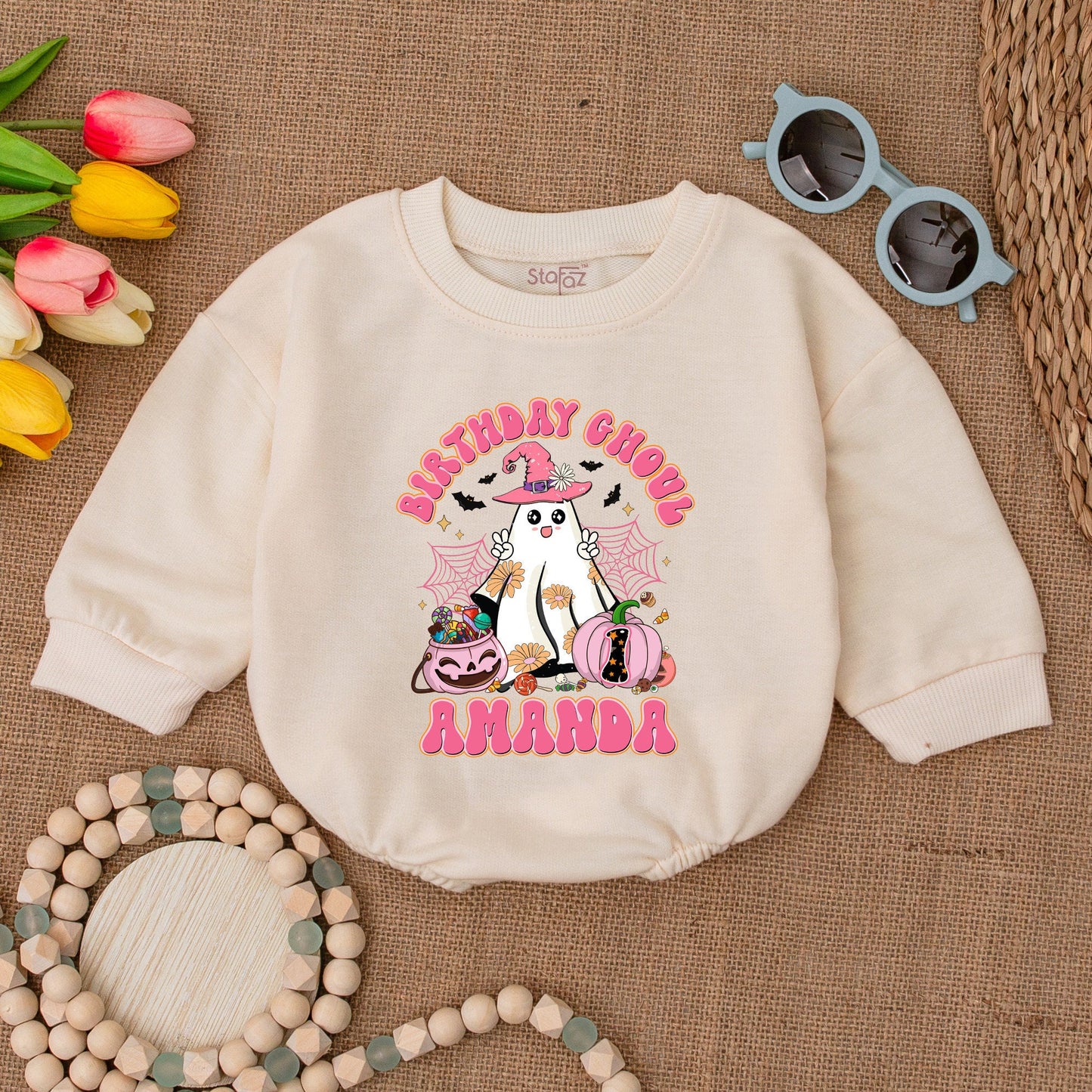 Groovy Ghoul Halloween Romper: 1st Birthday Baby Girl Outfit