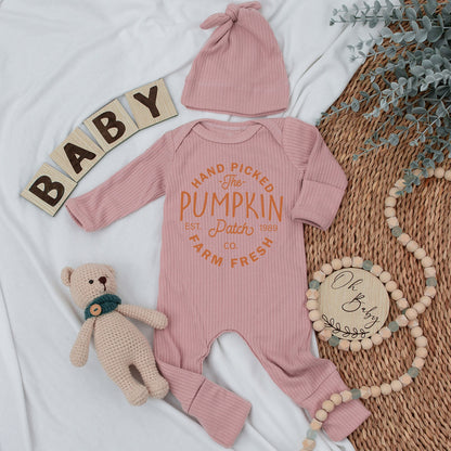 Farm Fresh Pumpkins Baby Bodysuit and Hat Set Adorable Fall Newborn Gift for Baby Shower Pregnancy Announcement and Coming Home Outfits
