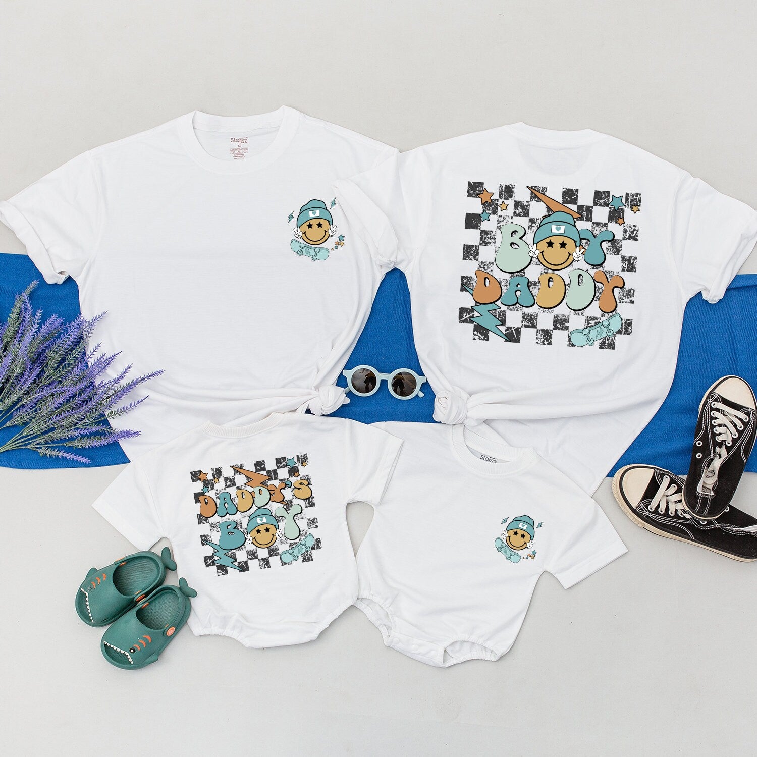 Matching Father Son Daddy's Boy and Boy Daddy Smile Face Shirts First Father's Day Gift New Dad Birthday soft cotton comfortable baby toddler boy outfits
