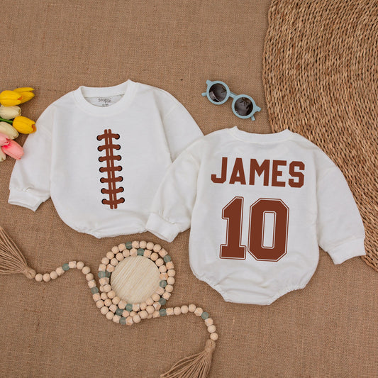 Personalized James 10 Football Baby Romper Custom Name Gameday Bodysuit Baby Clothes Football Gift