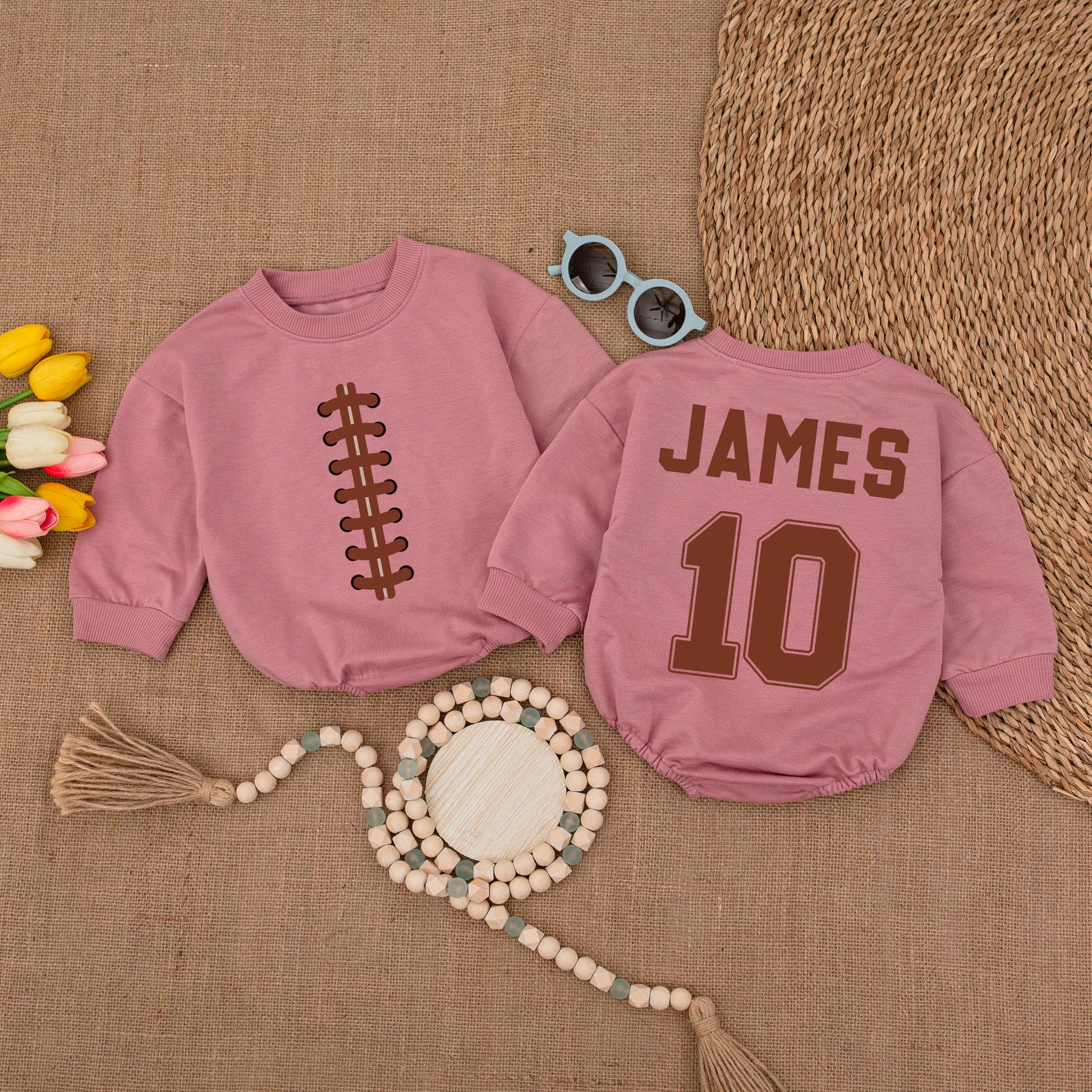 Personalized James 10 Football Baby Romper Custom Name Gameday Bodysuit Baby Clothes Football Gift