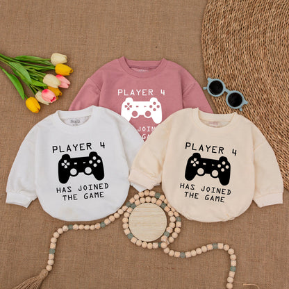 Custom "PLAYER 4 HAS JOINED THE GAME" Romper Video Game Baby Clothes Gamer Parents Newborn Gift Bubble Romper