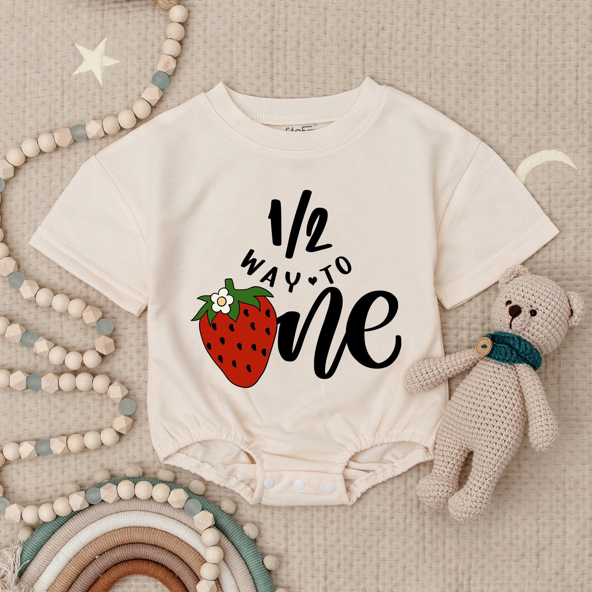 Strawberry Half Birthday Romper Baby Girl, 1/2 Way to One Outfit, Berry Sweet First Birthday Bodysuit, Cute Summer Celebration Clothing 12M