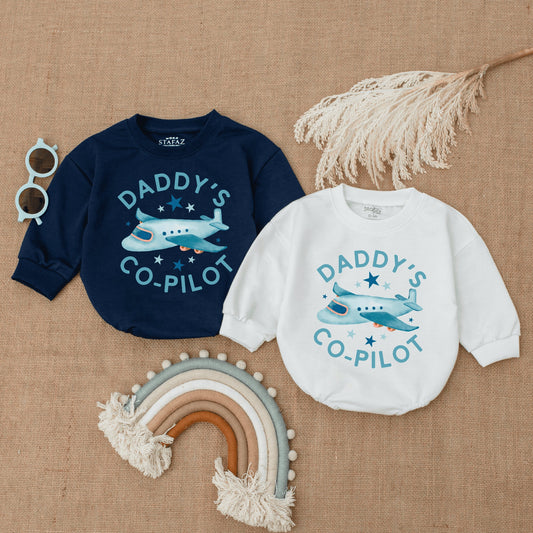 Daddy's Co-Pilot Bubble Romper Childs First Flight Airplane Baby Outfit Future Pilot Soft Cotton Comfortable Fathers Day Gift Baby Shower Gender Neutral