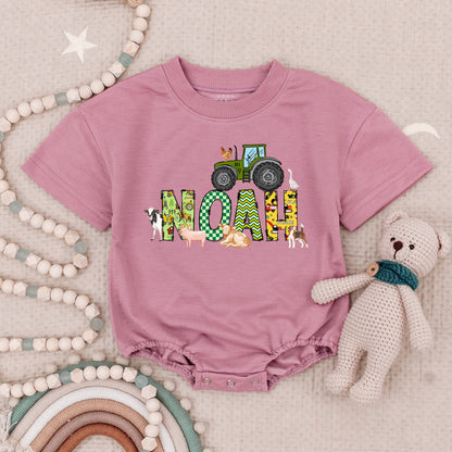 Personalized Tractor Name Baby Boy Birthday Bubble Romper Bodysuit