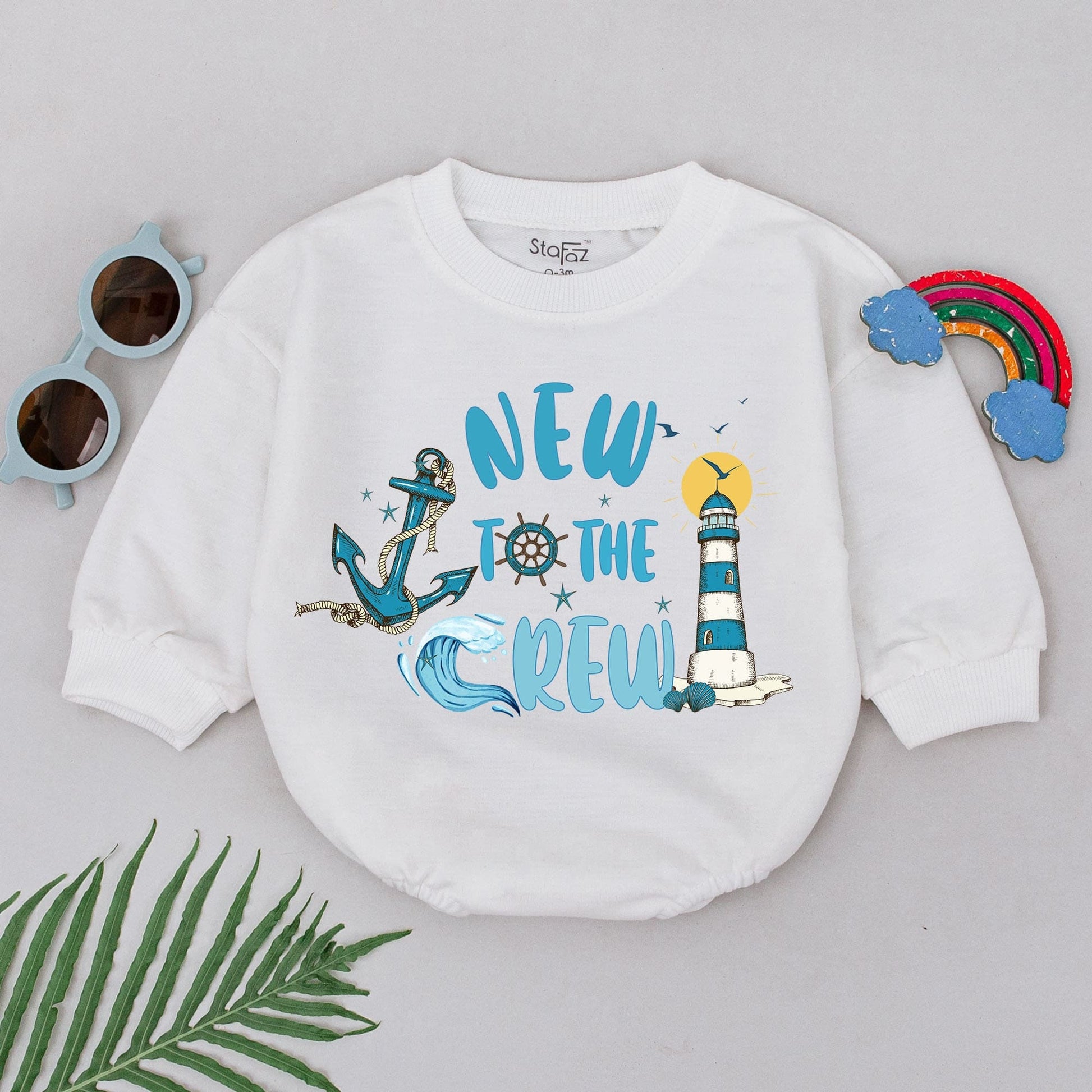 New To The Crew Anchor Romper: Nautical Baby Boating Outfit, Beach Bodysuit, Perfect Baby Shower Gift, Comfortable Cotton Fishing Clothes 138