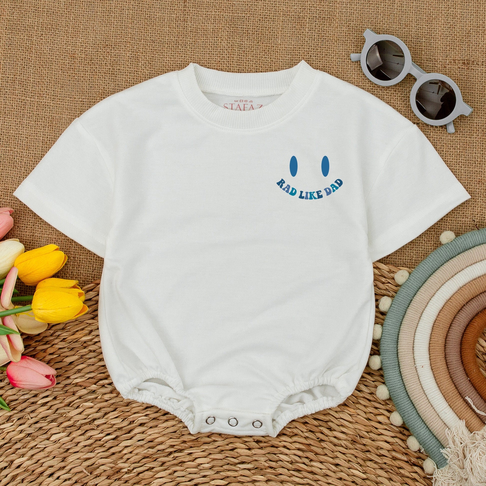 Rad Like Dad Romper Baby Bodysuit for Boys Toddler Shirt Smiley Face Fun Outfit Gift for New Dad New Baby Celebration Clothes Casual Cotton Comfortable