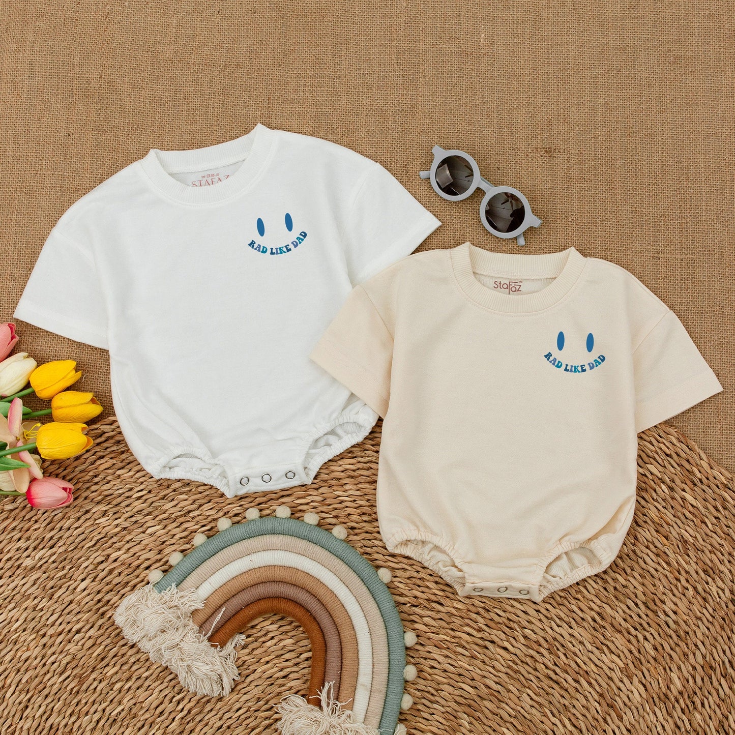 Rad Like Dad Romper Baby Bodysuit for Boys Toddler Shirt Smiley Face Fun Outfit Gift for New Dad New Baby Celebration Clothes Casual Cotton Comfortable